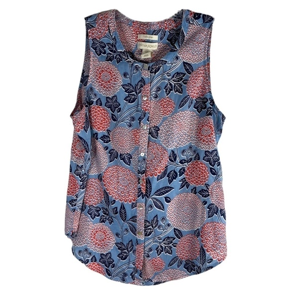 Cynthia Rowley Linen Floral Button Sleeveless Top SZ M - Picture 1 of 4
